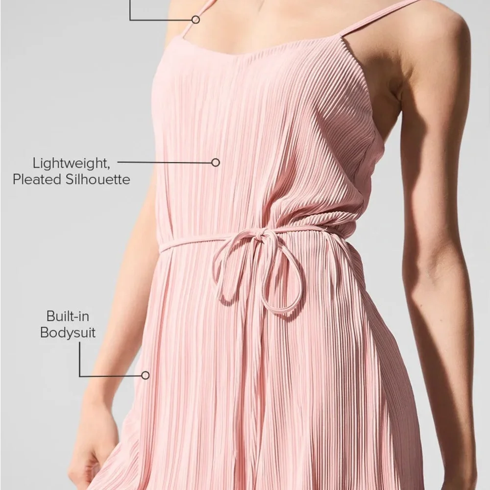 Alo Yoga Micro Plisse Game On Tennis Dress Pink Quartz XXS